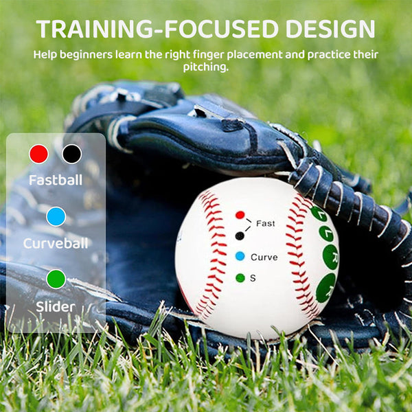 Competition Training Baseball with Finger Placement Markers for Pitching Practice