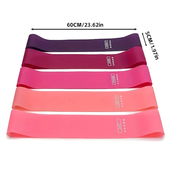 5 Pack Pink Resistance Bands | Elastic Fitness Loops for Leg and Butt Exercise