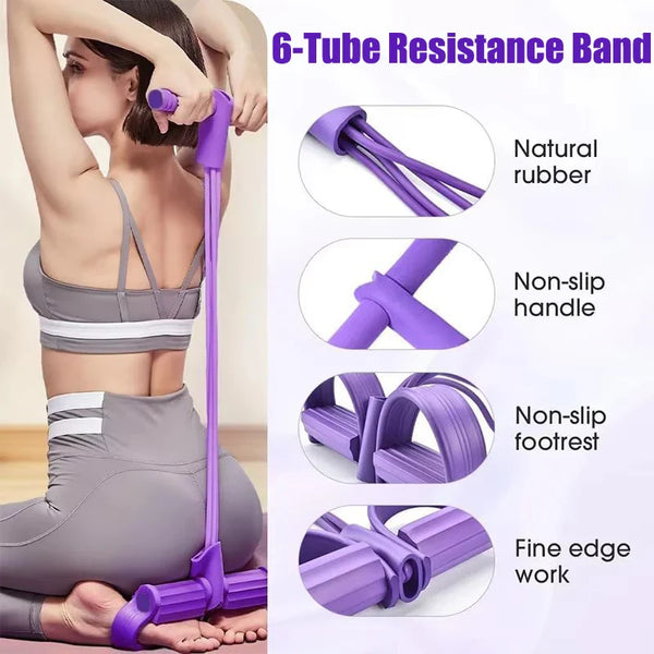 6-Tube Resistance Band Tension Rope for Fitness and Yoga Exercises