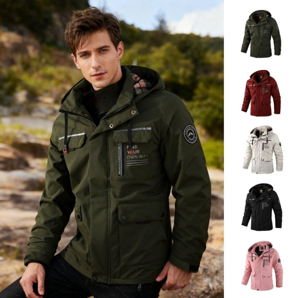 Men’s Hooded Waterproof Windbreaker Jacket for Outdoor Winter Warmth and Style
