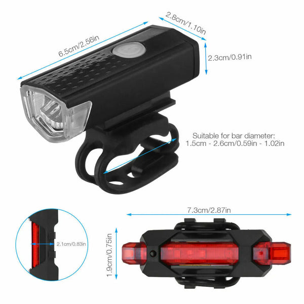 LED Bike Light Set with USB Rechargeable Headlight and Taillight